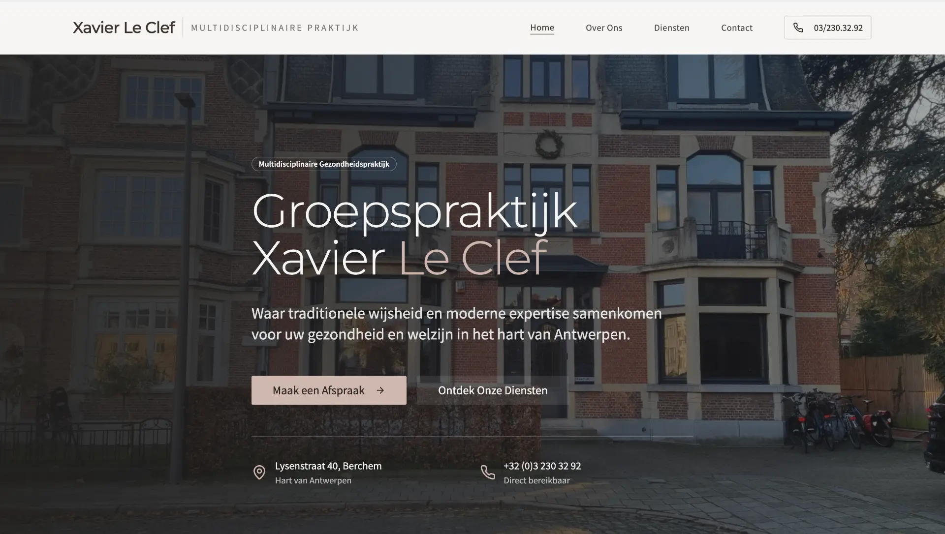 Screenshot van xavierleclef.be, Groepspraktijk Xavier Le Clef