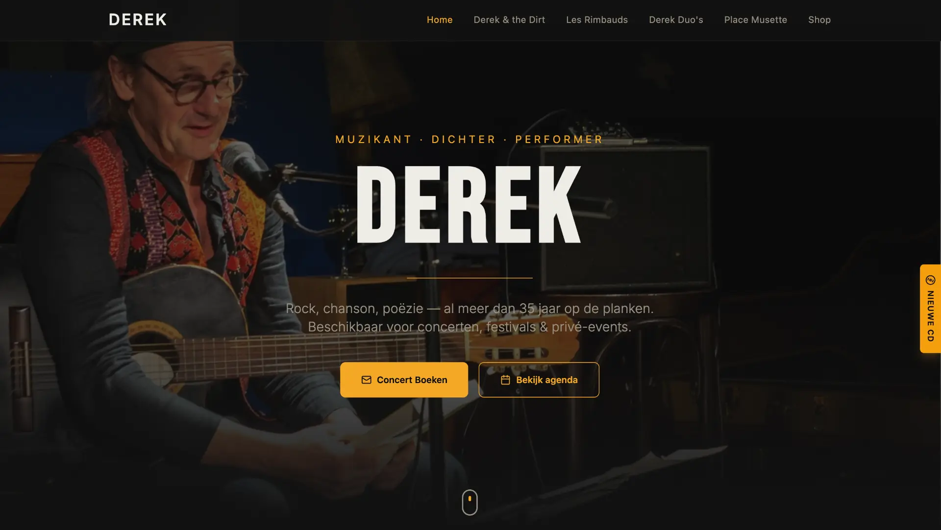 Screenshot van derek.be, artiestensite van muzikant Derek